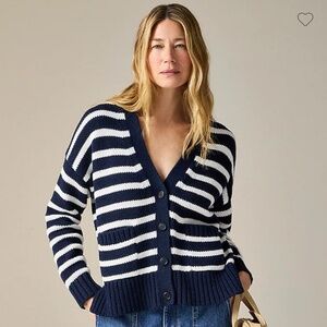 J.Crew Large Heritage Cotton Relaxed Cardigan in Navy Stripe